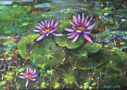 Original acrylbild seerosen - original,