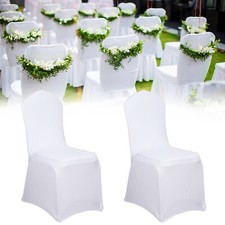 50-100x Stuhlhussen Stretch Stuhlbezug Universell Hochzeit Stuhlüberzug Weiß #