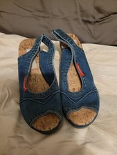 Lanqier Sandalen Keilabsatz Kork Wedges Slingback Jeans Denim blau Gr. 40