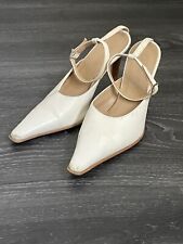 High Heel Slingpumps Sandalette, Carbone, Gr. 36, weiß, stark getragen