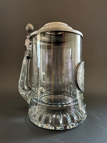 Alter bierkrug glas zinndeckel - bierkrug,