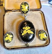 ✨ 925 Bernstein Gemme Schmuck Set Silber - Ring Anhänger Ohrringe Floral Rar