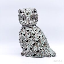 Deko-Windlicht „Eule“ aus Keramik Teelichthalter, handgefertigt | Grün 18x25cm