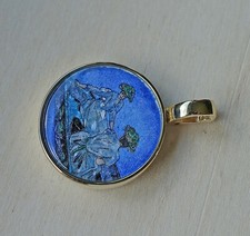 Edelstein Gemälde Clip Anhänger Jade Perlmutt Saphir Opal 9kt 375 Gold ♦️♦️ 8958