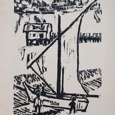 Walter Heisig Segelschiff Novembergruppe Original Holzschnitt 1 Hälfte 20 Jhd