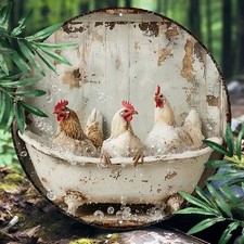 Blechschild rund Hühner in