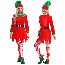 Damen Weihnachtself Kostüm Weihnachten Elfenkostüm Komplett Set Karneval Outfit