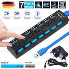 USB 3.0 4/7 Port Splitter Adapter mit Aktiv Netzteil Verteiler für Laptop PC Hub