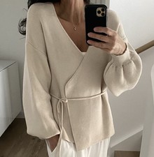 Wickeljacke Jacke Shirt Sweater Strick Neu 36 38 40 Beige 