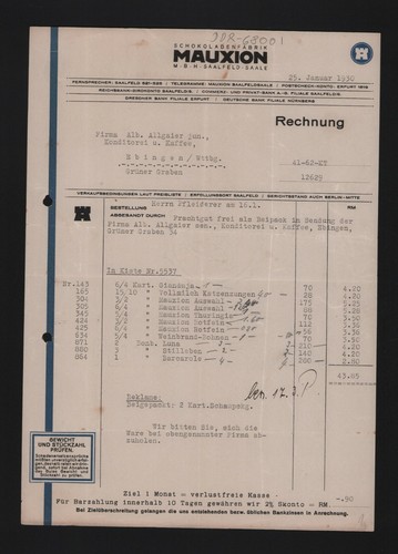 Saalfeld saale rechnung 1930 - saalfeld/saale,,
