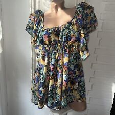 Damen Bluse H&M Garden Collection Gr. 38 Tunika Strand Luftig Lila Blumen Floral