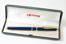Vintage Rotring Rollerball, Lackfinish, dunkelblau/gold, mit Box.  (B55)