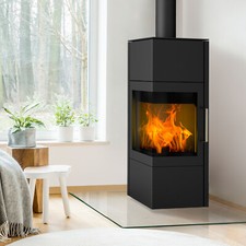 Fireplace Royal Kaminofen Stahl Schwarz 6,5 kW Kamin Ofen Holzofen Eckkamin