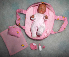 %**Mini Baby Born Puppe mit Strampler*Masern*Tragebett*Decke*Kissen*Schnuller**%