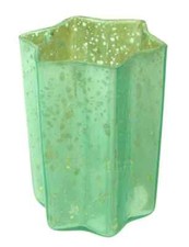 GLAS-TEELICHT STERN ca 10cm. "shabby chic" Teelichtglas Windlicht BLAU GRÜN HELL