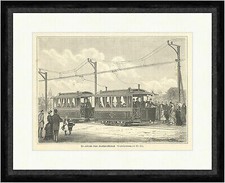 Die elektrische Bahn Frankfurt Offenbach Holzstich Eisenbahn  Faksimile_E 1727