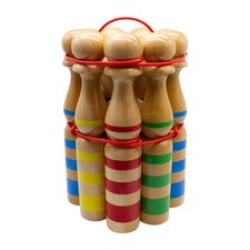 Kegelspiel Kegel Set Bowling 30 cm aus Holz groß für Kinder und Erwachsene - Mas