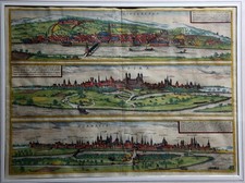 Heidelberg, Speyer, Worms: Kupferstich aus Städtebuch Braun/Hogenberg 1575