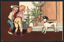 Ansichtskarte Knaben pinkeln