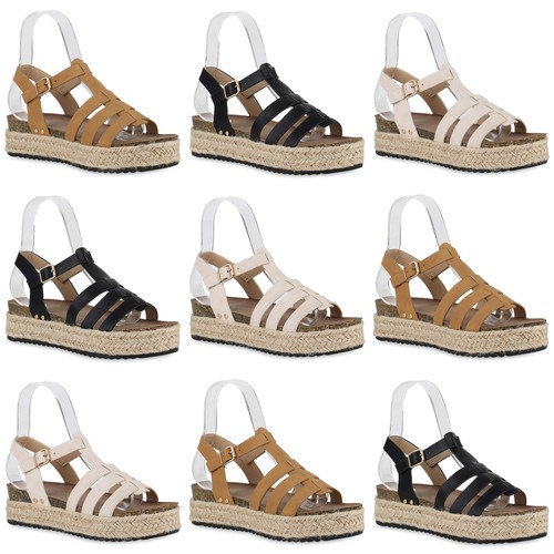 Damen plateau sandaletten bast - damen,