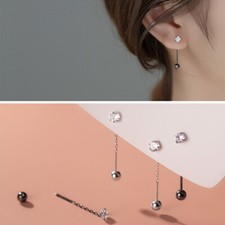 Ohrringe Durchzieher m. Schraubverschluss Silber 925 Zirkonia Schwarz Damen