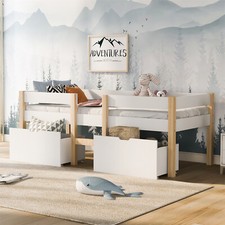 MERAX® Bett Kinderbett mit Schublade und Rausfallschutz Vollholz 90x190 cm Weiß