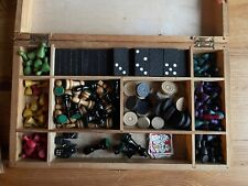 DDR Spiele-Sammlung im Holzkasten Schach Dame Mühle Halma Domino