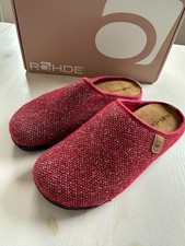 Rohde Damen Hausschuh 6632 Clog Strick Gr. 36 Rot Creme Wechselfußbett neu