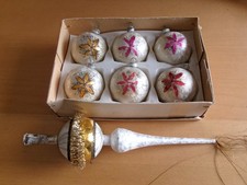 Christbaumkugeln ALT Perlmuttoptik und Baumspitze ALT Perlmuttoptik