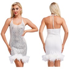 Damen Minikleid Slim Fit Tanzkleid Funkeln Ballkleid Samba Kleider Flapper Tanz