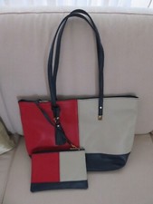 2 tlg. Taschen Set Tasche Rot/Blau/Beige Neu Bag