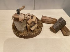 Hackstock mit Axt aus Holz 9cm Zubehör für Krippenfiguren Weihnachtsdeko