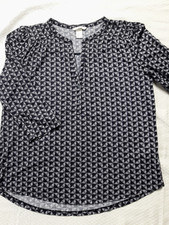 H&M Blusentop Shirt Schlupfbluse Gr. M, Schwarz/Weiß, 3/4 Ärmel, Knopfleiste