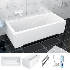 Badewanne Rechteck Wanne 120 130 140 150 160 170 x 70 180x80 -/+ Schürze Ablauf