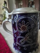 Alter Bierkrug Krug mit Zinndeckel echt Salzglasur