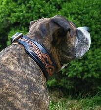 Halsband Rich punziert Schwarz Braun M L XL extra Breit Leder Hundehalsband TY