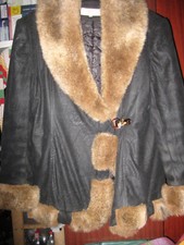 VINTAGE Kunstpelz Fake Fur Pelzimitat Lederimitat Jacke Rosen DIVA 38 40