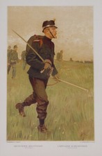 Schweiz Infanterie Hauptmann Offizier Uniform Tschako Säbel Tornister Affe 1894
