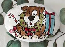 Handbemalter Naturstein Weihnachten Hund Mit Adventskranz Nikolaus Geschenk Rar
