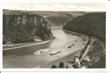 AK St. Goarshausen Rhein - Felsental, Loreley, Dampfschiff, Frachtschiffe ~1950