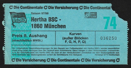 Ticket 1997 hertha - ticket, 1997/98
