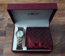 Armbanduhr + Krawatte in Box Roger Kent Geschenkset bordeaux Neu