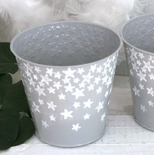 Übertopf Blumenkübel Stern / Sterne, Metall Grau - Weiß, Shabby Landhaus,
