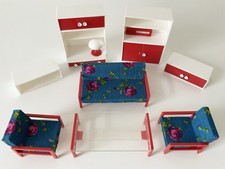 DDR Puppenstube Wohnzimmer 80er VERO Sofa Sessel Schrankwand Tisch Vintage