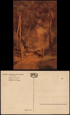 Ansichtskarte  Landschaft mit Schafen - Strukturkarte Pinsel Duktus 1914