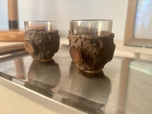 Vintage schnaps gläser holz - schnaps,