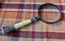 Vergrößerungsglas, Lupe, sehr alt, antik, Silberfarben, Beinarbeiten