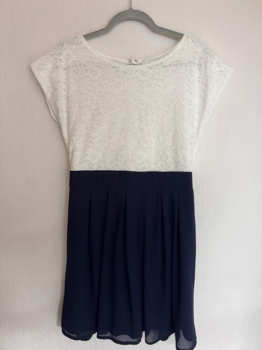 Wollweiß dunkelblau kleid - wollweiß, gr