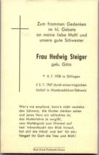 Sterbebild Hedwig Steiger 1967 Hombrechtikon Schweiz Dillingen Donau Schwaben