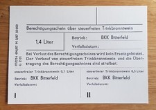 BKK Bitterfeld Berechtigungsschein Branntwein Bergbau Braunkohle Kombinat DDR